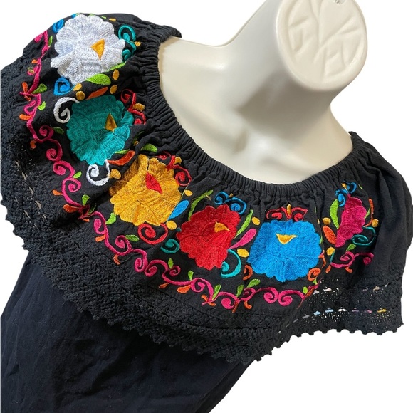 Black Embroidered Peasant Blouse - Picture 2 of 6